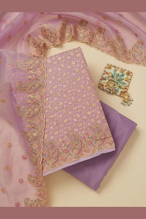 Koskii Ethnic Motifs Embroidered Beads and Stones Organza Unstitched Dress Material