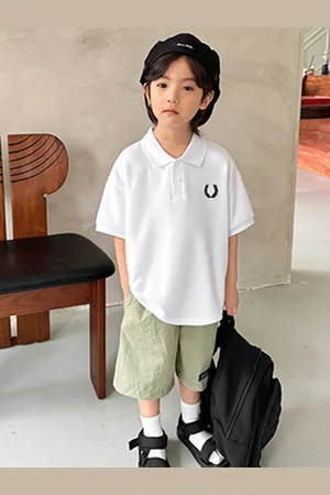 LULU & SKY Boys Solid Polo Collar Cotton Oversized T-shirt