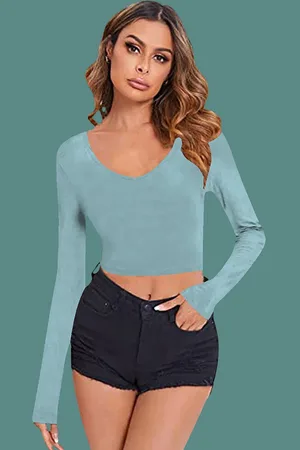 Dream Beauty Fashion Women V-Neck Fitted Crop Top