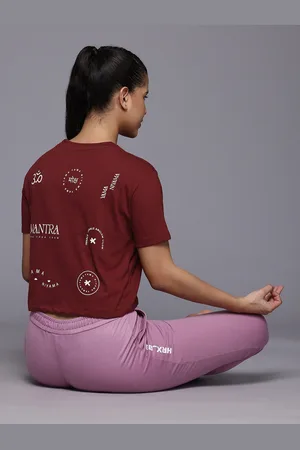HRX Women Printed Pure Cotton Yoga Crop T-shirt