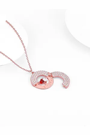 GIVA 925 Sterling Silver Rose Gold-Plated Cubic Zirconia-Studded Circle Pendant With Chain
