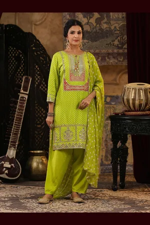 SCAKHI Bandhani Printed Sequinned Straight Kurta With Salwar & Dupatta