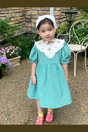 LULU & SKY Girls Checked A-Line Midi Dress