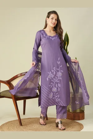 Colors  of Earth Floral Embroidered Thread Work Straight Kurta With Trousers & Dupatta