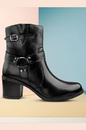 BXXY Women Classic High Ankle Zipper Boots with Ring Design