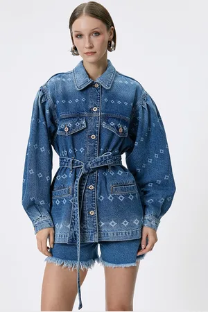 Koton Women Spread Collar Washed Self Design Cotton Casual Denim Jacket