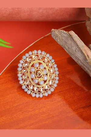 Anouk Gold Plated Stone Studded & Beaded Finger Ring