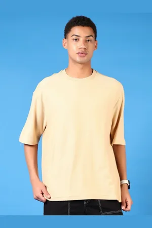 V-Mart Men Solid Round Neck Cotton Oversized T-shirt