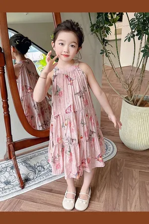 LULU & SKY Girls Floral Printed Tiered A-Line Midi Dress
