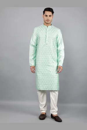 Manish Creations Floral Embroidered Mandarin Collar Sequinned Jacquard Kurta With Churidar