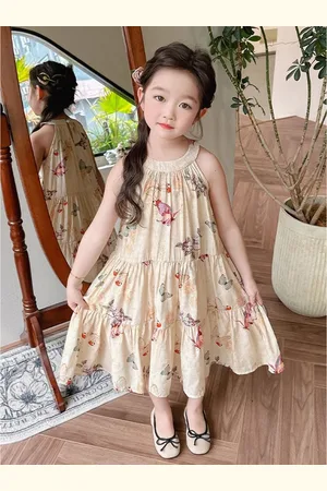 LULU & SKY Girls Floral Printed Tiered A-Line Midi Dress