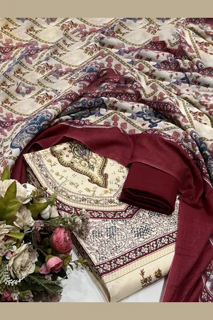 SALWAR STUDIO Floral Printed Sequinned Unstitched Dress Material