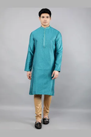 Manish Creations Floral Woven Design Mandarin Collar Jacquard Straight Kurta With Churidar