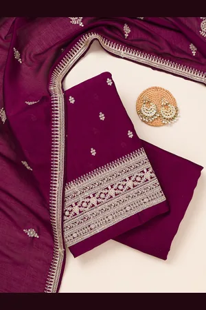 Koskii Ethnic Motifs Embroidered Sequinned Art Silk Unstitched Dress Material
