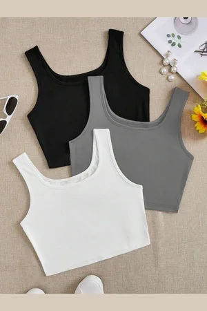 KERI PERRY Women Pack Of 3 Sleeveless Lycra Crop Tops