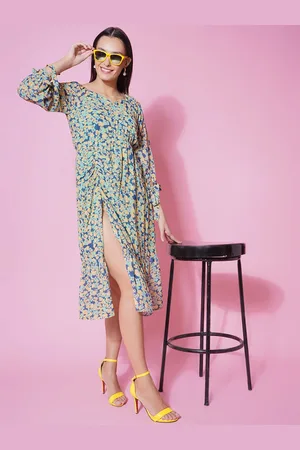 BAESD Women Floral Printed Georgette A-Line Midi Dress