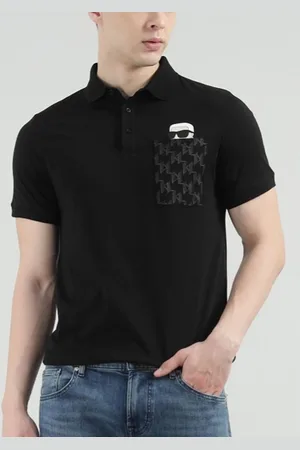 Karl Lagerfeld Men Typography Printed Polo Collar Cotton T-shirt
