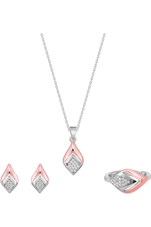 GIVA 925 Silver Dual Tone Cubic Zirconia Studded Majestic Rhombus Set Of Three