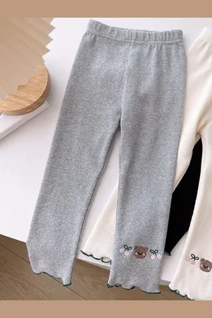 LULU & SKY Girls Embroidered Ribbed Ankle Length Leggings
