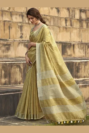 Mitera Women Zari Saree with Unstitched Blouse Piece
