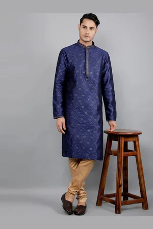 Manish Creations Floral Woven Design Mandarin Collar Jacquard Straight Kurta With Churidar