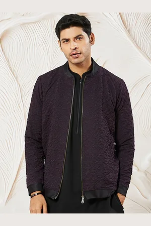 Vastramay Men Stand Collar Self Design Casual Bomber Lightweight Jacket