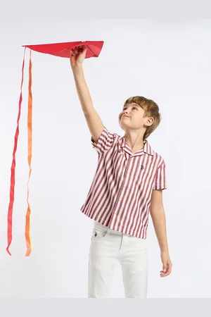 Ralph Lauren Boys Relaxed Fit Cuban Collar Vertical Striped Cotton Casual Shirt