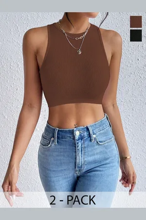 KERI PERRY Women Pack Of 2 Sleeveless Lycra Crop Tops