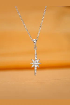 GIVA 925 Silver Rhodium-Plated Stone Studded Contemporary A Star Pendant with Chain