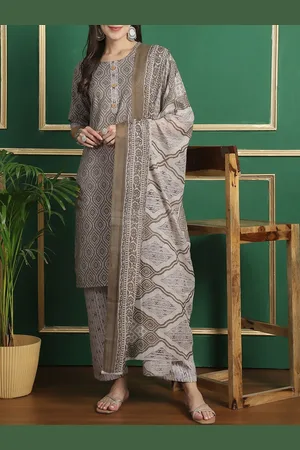 Moda Rapido Geometric Printed Straight Pure Cotton Kurta With Trousers And Dupatta