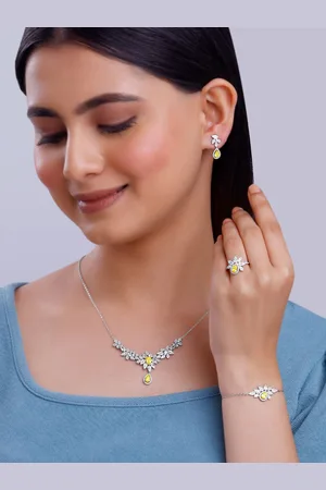 GIVA 925 Sterling Silver Rhodium Plated Stones Studded The Fleur Set Of Four