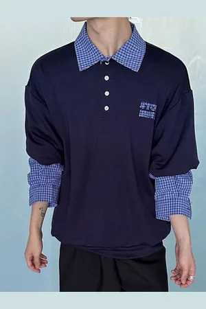 HERE&NOW Men Checked Polo Collar Oversized T-shirt