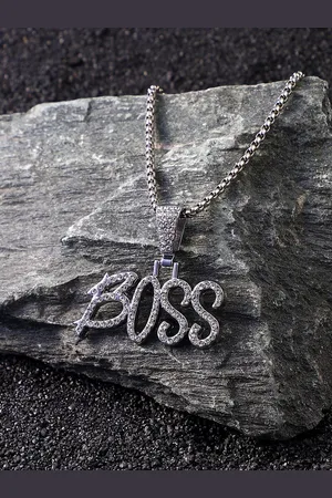 French Accent Men Silver-Plated Crystal Pendant Chain
