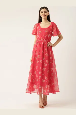 Chemistry Floral Puff Sleeve Georgette A-Line Maxi Dress