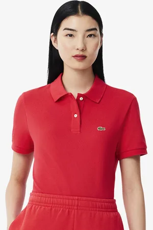 Lacoste Women Solid Polo Collar Cotton T-shirt