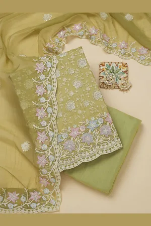 Koskii Floral Embroidered Beads and Stones Unstitched Dress Material