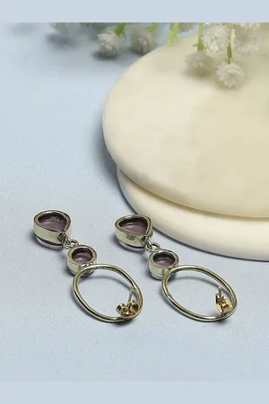 Biba Gold-Plated Artificial Stones Studded Contemporary Shaped Drop Earrings