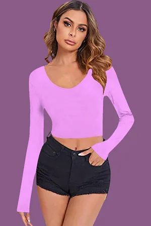 Dream Beauty Fashion Women Lavender V-Neck Fitted Crop Top