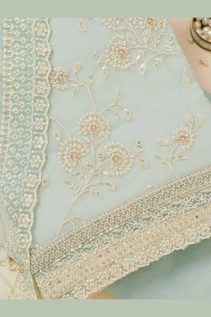 Koskii Floral Embroidered Sequinned Unstitched Dress Material