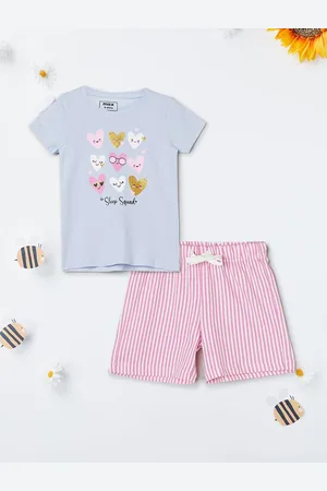Max Collection Girls Printed Round Neck Pure Cotton T-Shirt With Shorts