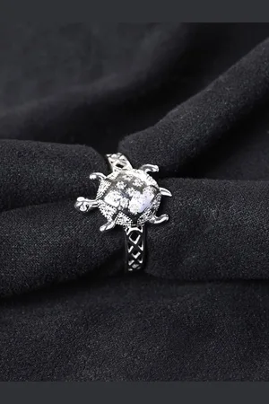 CLARA Men 925 Sterling Silver Platinum-Plated Zirconia-Studded Adjustable Finger Ring