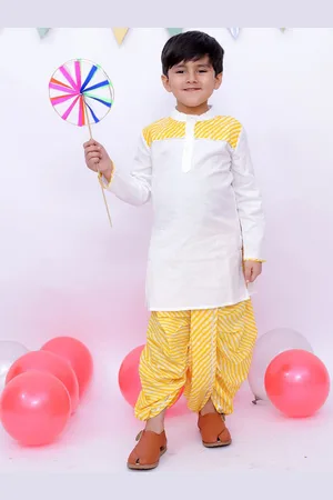 BownBee Boys Leheriya Printed Mandarin Collar Kurta With Dhoti Pants