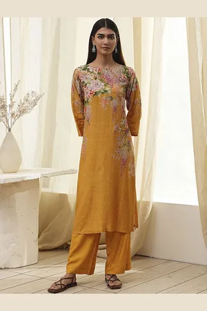 Biba Floral Printed Round Neck Straight Kurta With Palazzos