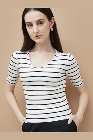 Lifestyle Women Striped Scoop Neck Slim Fit T-shirt