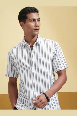 LocoMotive Premium Men Dobby Textured Striped Relaxed Shirt