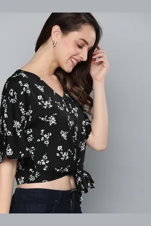 Mast & Harbour Women Black Printed Crop Top