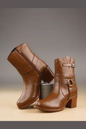 BXXY Women Classic High Ankle Zipper Boots with Ring Design