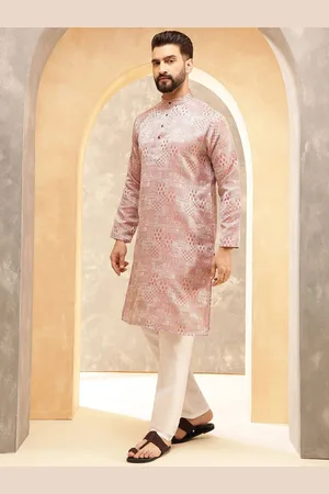 SOJANYA Ethnic Motifs Printed Band Collar Jacquard Silk Straight Kurta