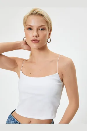 Koton Women Solid Shoulder Straps Cotton Crop Top