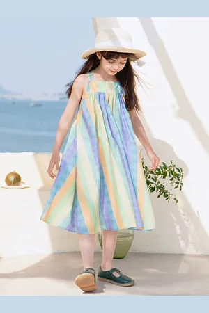 LULU & SKY Girls Striped Cotton A-Line Flared Midi Dress